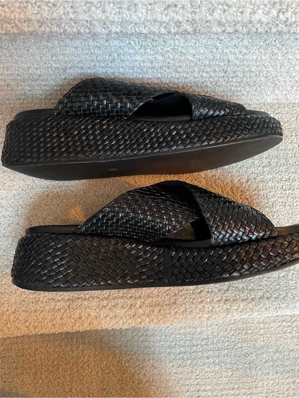Seychelles Key West Woven Leather Platform Slides Black Sandals Women's Size 9 - Picture 4 of 11